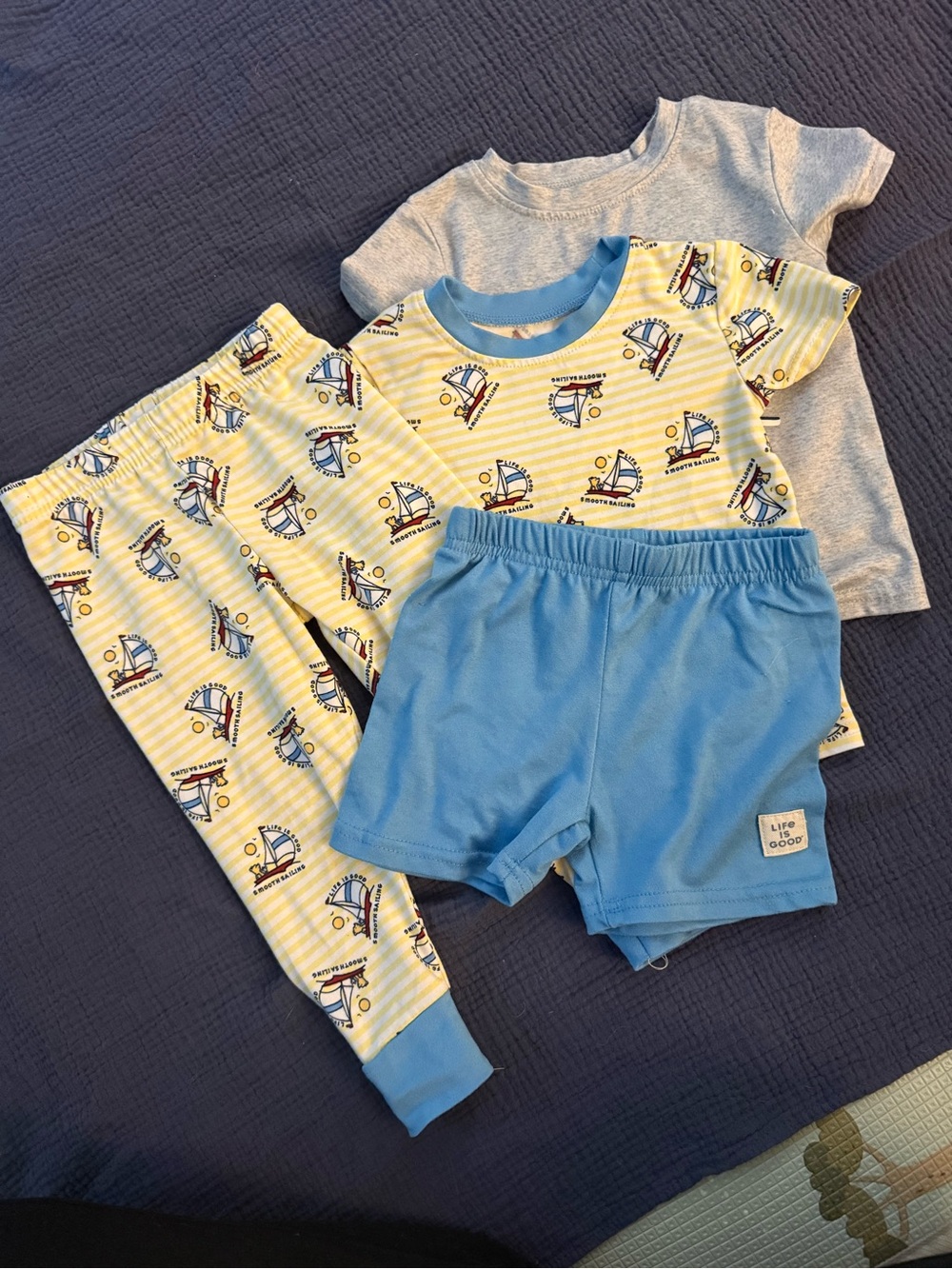 Life Is Good Yellow & Blue Sailboat Kids Pajama Set